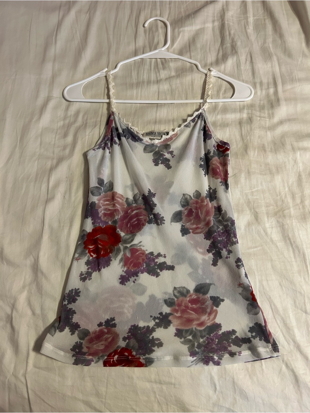 white floral tank top